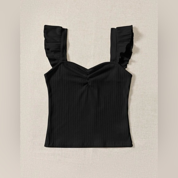 Frenchy Black Ruffle Top - Picture 2 of 5
